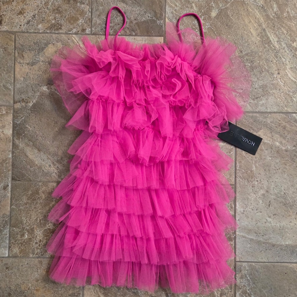 Nova Luxe Karolina Ruffle Mini Dress Fuchsia Pink Tulle‎ Tiered XS
